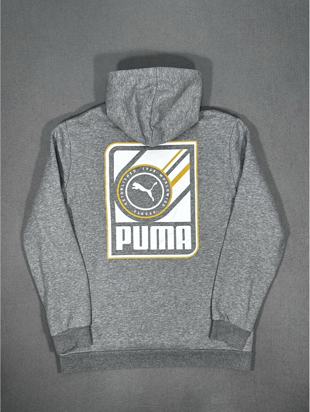 Puma Hoodie Gray Fleece Logo Graphic Pullover Sweatshirt Men’s M